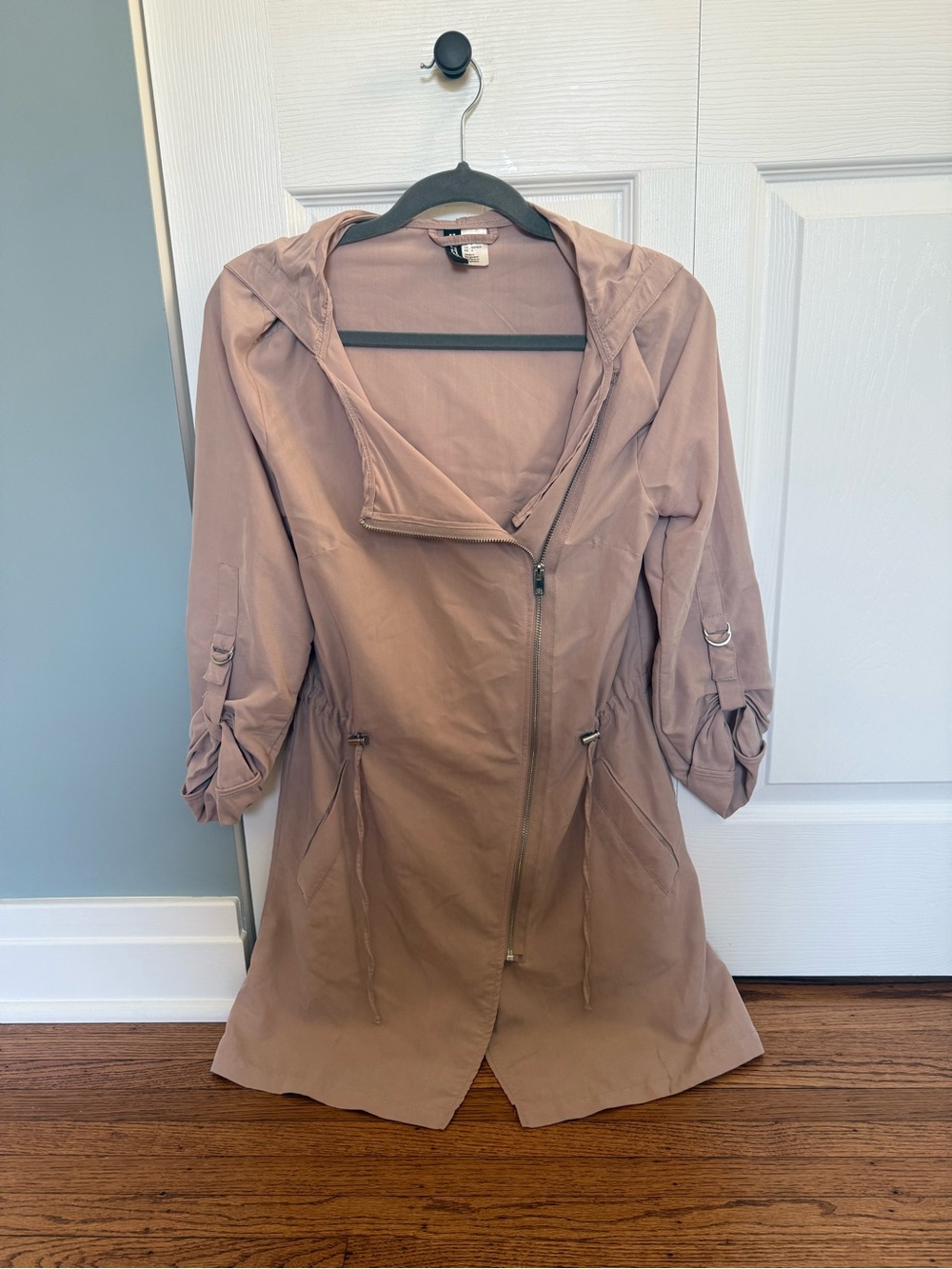 H&M Divided Light Blush Beige Hooded Utility Jacket Size 4